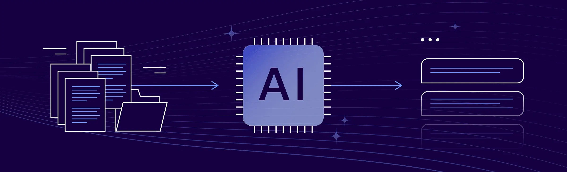 Documents flowing into an AI chip and out to generated text boxes